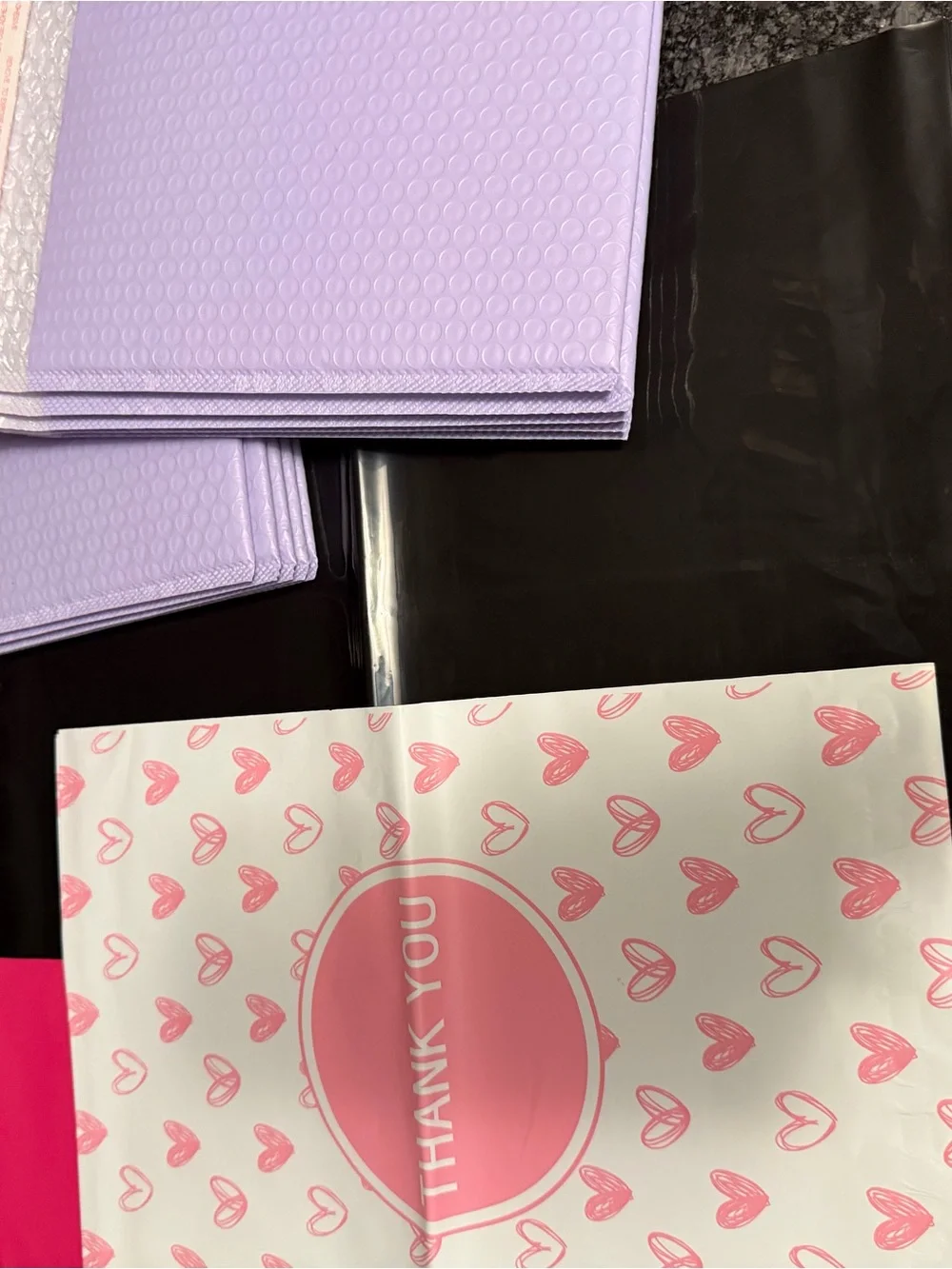 Bundle of 35 PolyMailers Assorted Sizes & Colors Hearts Dots Pink Black Purple